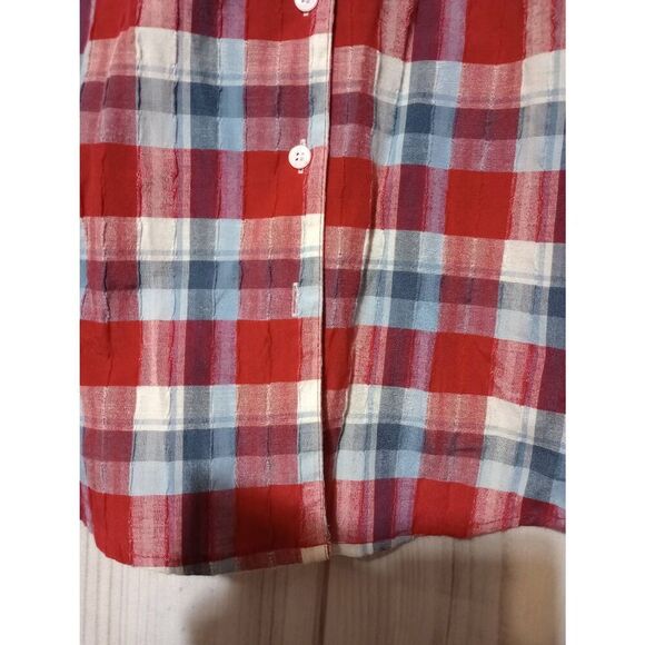 Allison Daley Shirt Ladies 20W‎ Red Blue Button Front Long Sleeve Light Weight - Picture 8 of 8